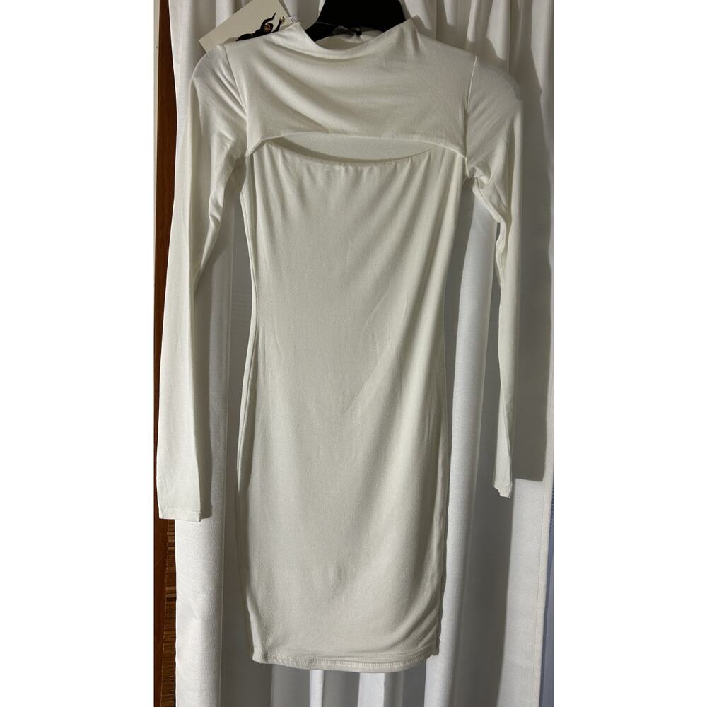 Naked Wardrobe NWT Women's Long Sleeve Bodycon Mini Dress Ivory Size XS - Picture 3 of 5